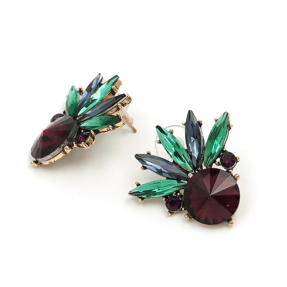 Any 3/$25! Burgundy/Green/Blue Crystal Statement Stud Earrings - Picture 3 of 7